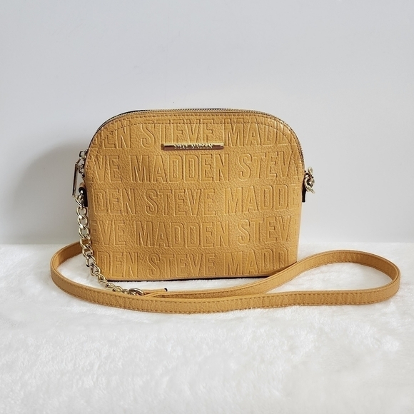 STEVE Madden Mustard Yellow Gold Chain Faux Leather Crossbody Bag Purse - Picture 1 of 14